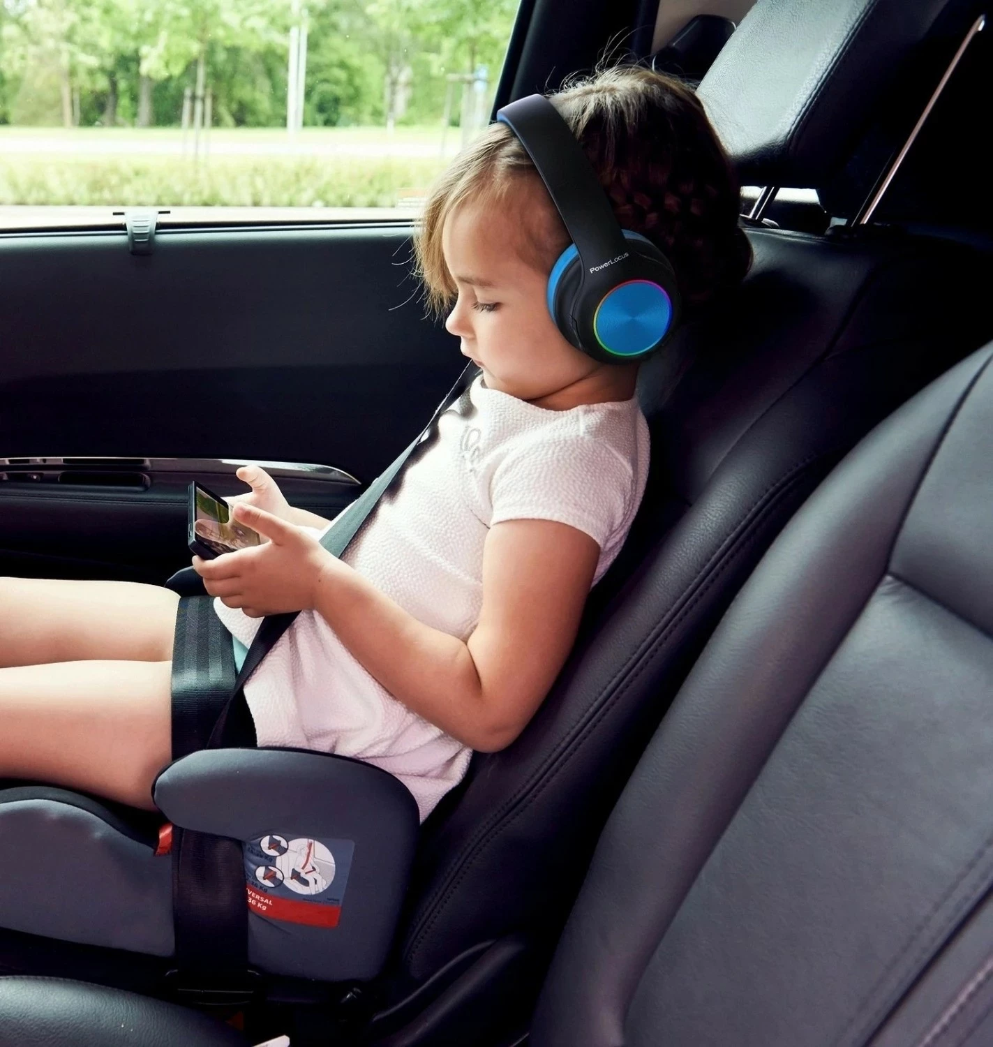 Kufje PowerLocus PLED Kids, Bluetooth, me LED, microSD, Jack 3.5mm, të palosshme, zi/kaltër