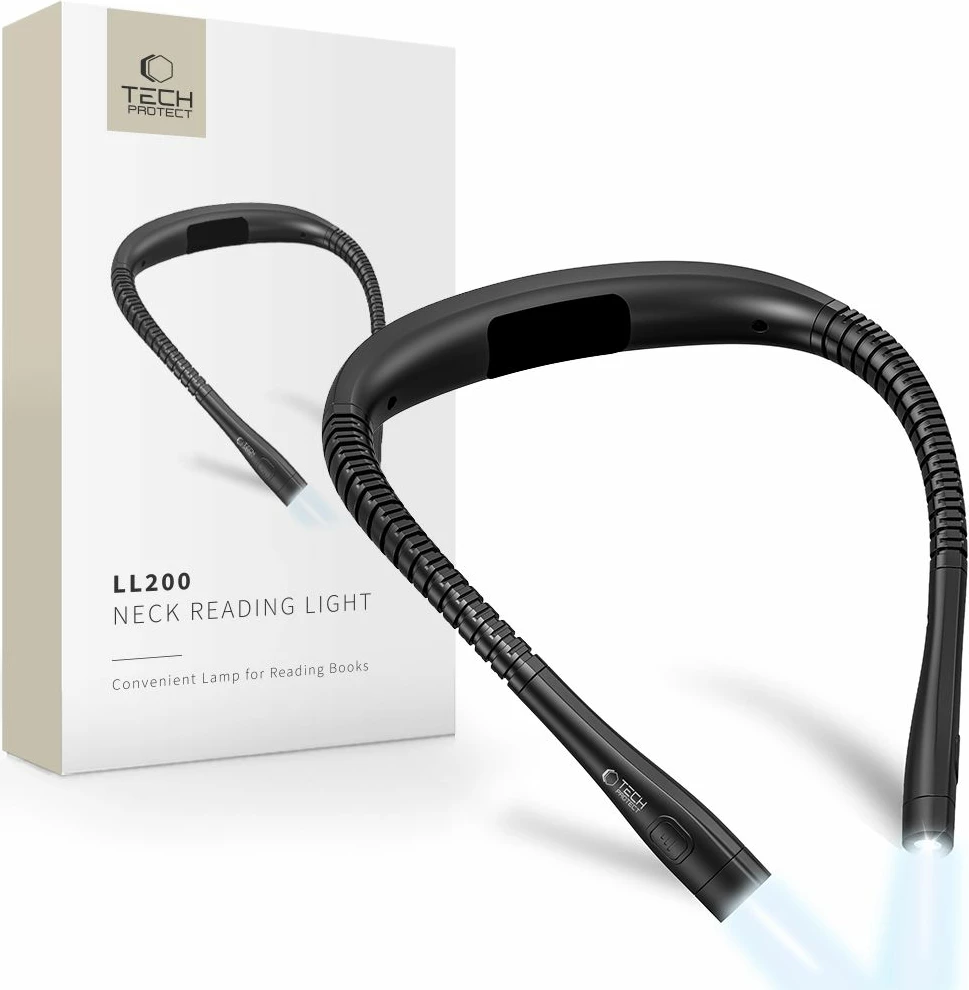 Llambë leximi për qafë Tech-Protect LL200, pa kabllo, USB-C, 1000mAh, 3 nivele/3 ngjyra drite, e zezë, set me kabllo