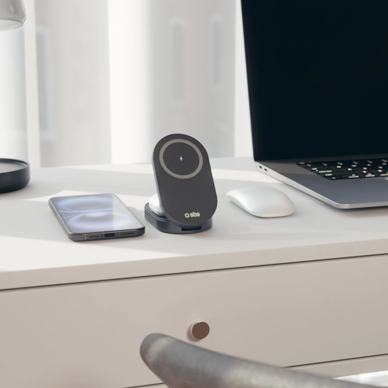 Karikues pa tel 3‑në‑1 palosës, SBS Power Dock 3 in 1, Qi2 & MFi, 15 W, USB‑C, i zi