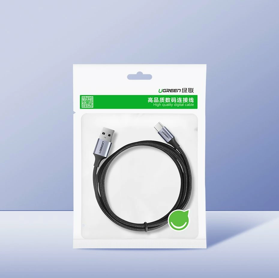 Kabllo Ugreen US288 60125 USB-A në USB-C, 0.5m, QC 3.0, Gri