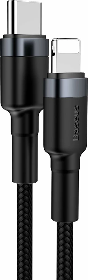 Kabllo Baseus Cafule CATLKLF-G1, USB-C në Lightning, 1m, 18W, e zezë/gri