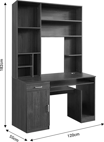 Tavolinë kompjuteri me bibliotekë Novelty, ngjyrë arre, 120x55x182cm