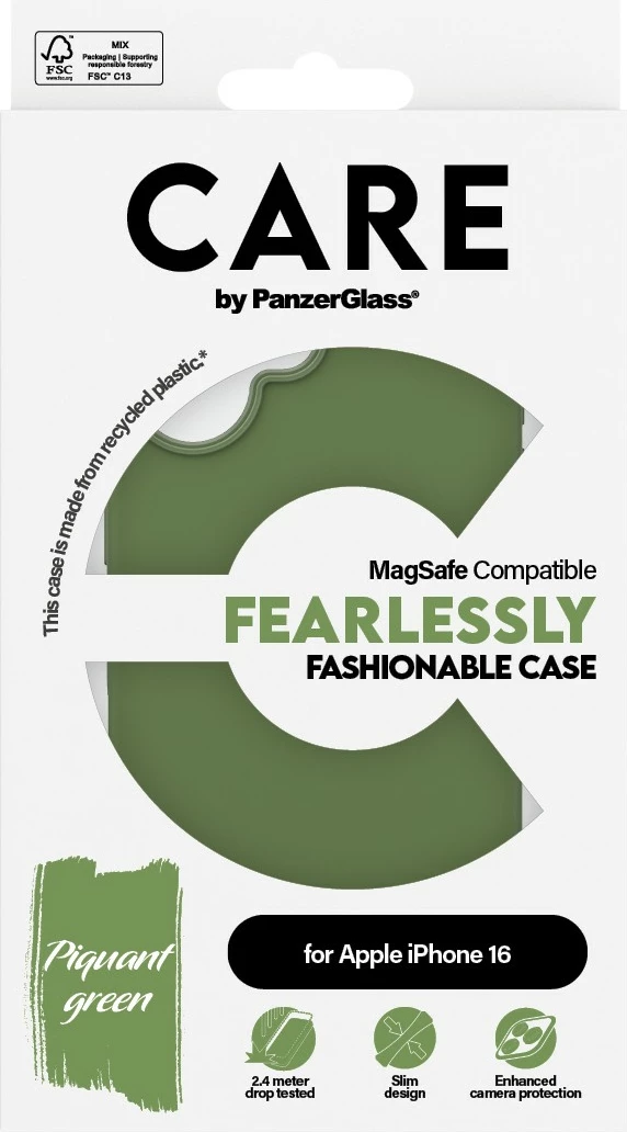 Mbështjellës PanzerGlass CARE Case MagSAFE për iPhone 16, i gjelbër
