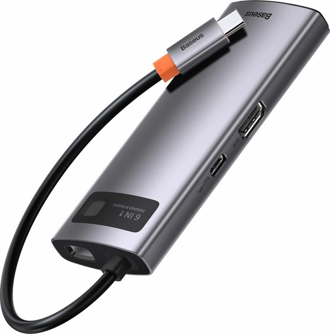 Hub USB-C Baseus CAHUB-CW0G 6-në-1, HDMI 4K, 3x USB 3.0, LAN Gigabit, USB-C, argjend