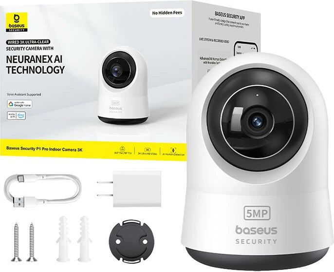 Kamerë sigurie Baseus P1 Pro 3K, për brenda, Wi-Fi, 3K HD, e bardhë