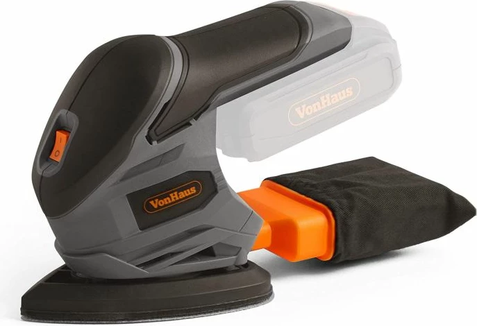 Lëmues trekëndor pa kabllo VonHaus E-Series MPN 3500172 18V, 140×140×94 mm, gri/zezë, me 5 letra zmerile + kuti pluhuri (pa bateri/karikues)