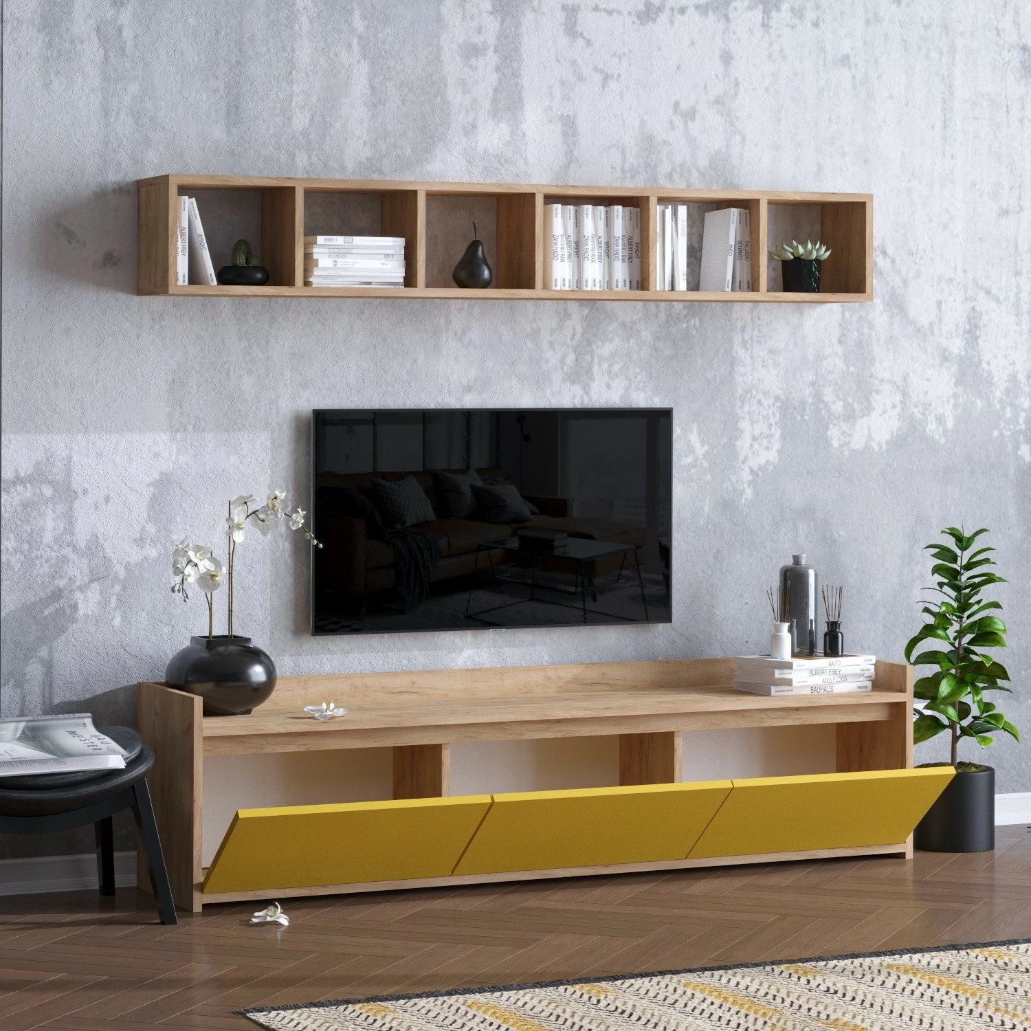 Njësi TV Hanah Home, AVAN, ngjyrë lis dhe e verdhë