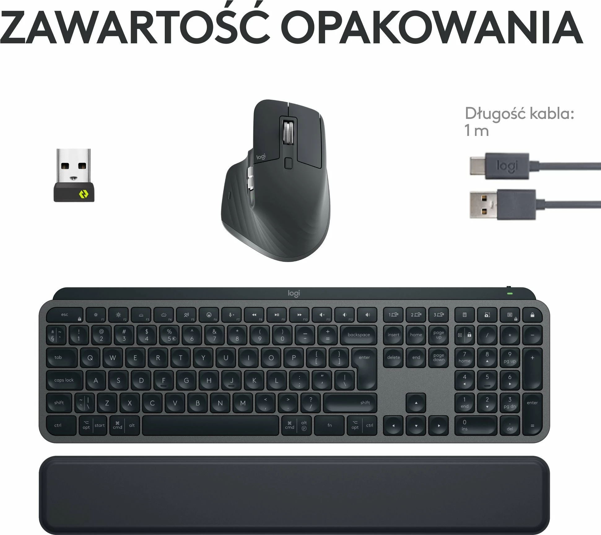 Set tastierë + maus Logitech MX Keys S Combo 920-011614, wireless, Bluetooth/USB, US INTL, me numpad, me wrist rest, Grafit