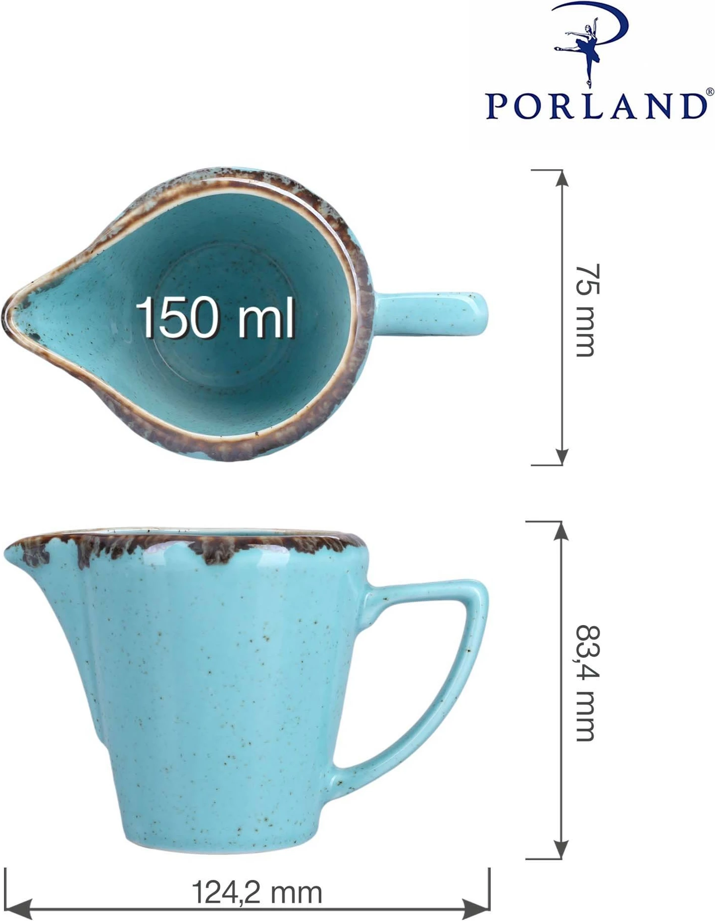 Kremier Porland Seasons Laguna 150 ml porcelan, blu e çelët, set 6 copë