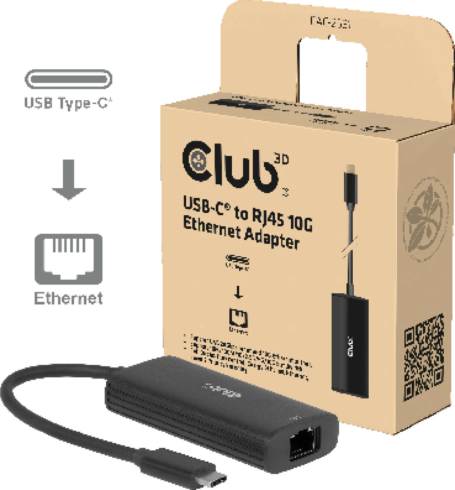 Adapter Ethernet Club3D USB-C në RJ45 10Gbps, i zi