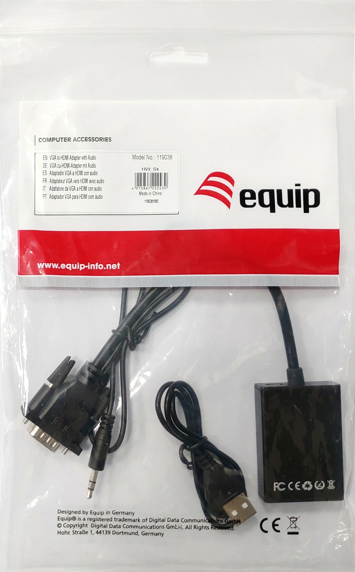 Adapter VGA në HDMI me Audio Equip, 0.2 m, i zi