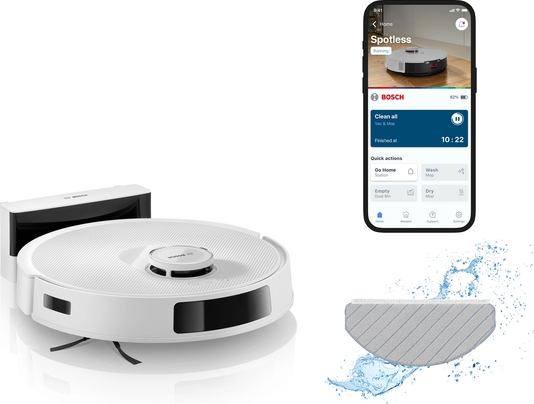 Robot fshesë Bosch BCRC2W, me fshirje të lagët, navigim LiDAR, 160 min, i bardhë