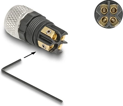 Konektor DeLOCK M8 A-coded 4-pin femër, lidhje me vida, IP67, zi/argjend