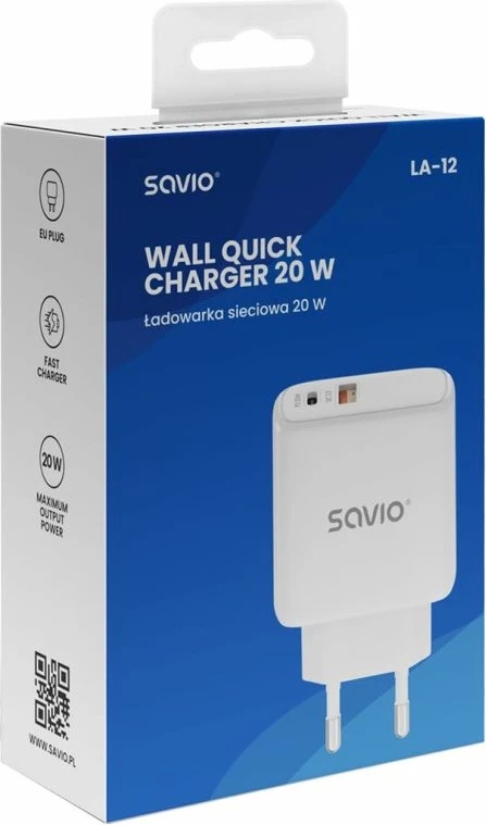 Karikues telefoni Savio LA-12 20W, i bardhë