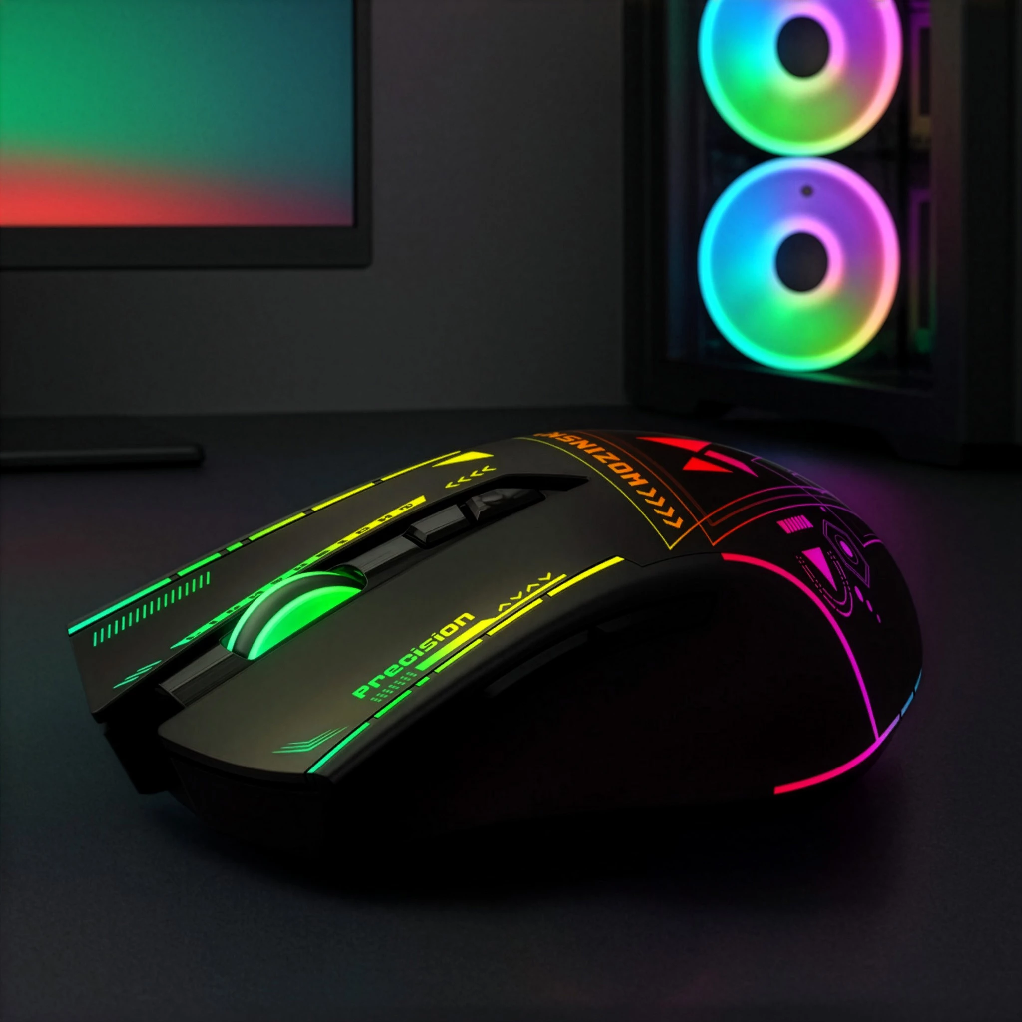 Maus pa kabëll, Wozinsky WMGB-3200, optik 3200 DPI, 2.4 GHz, 7 butona, bateri e rikarikueshme 400 mAh, RGB, USB-C, i zi