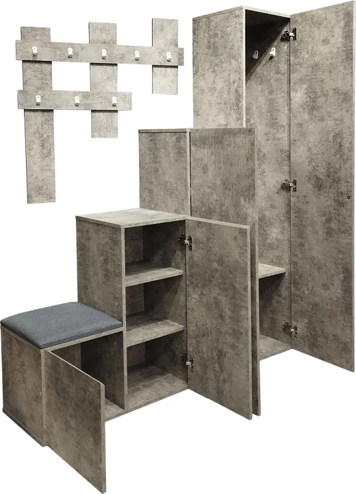 Mobilje korridori Nenich, ngjyrë lisi gri, 150x37x180cm