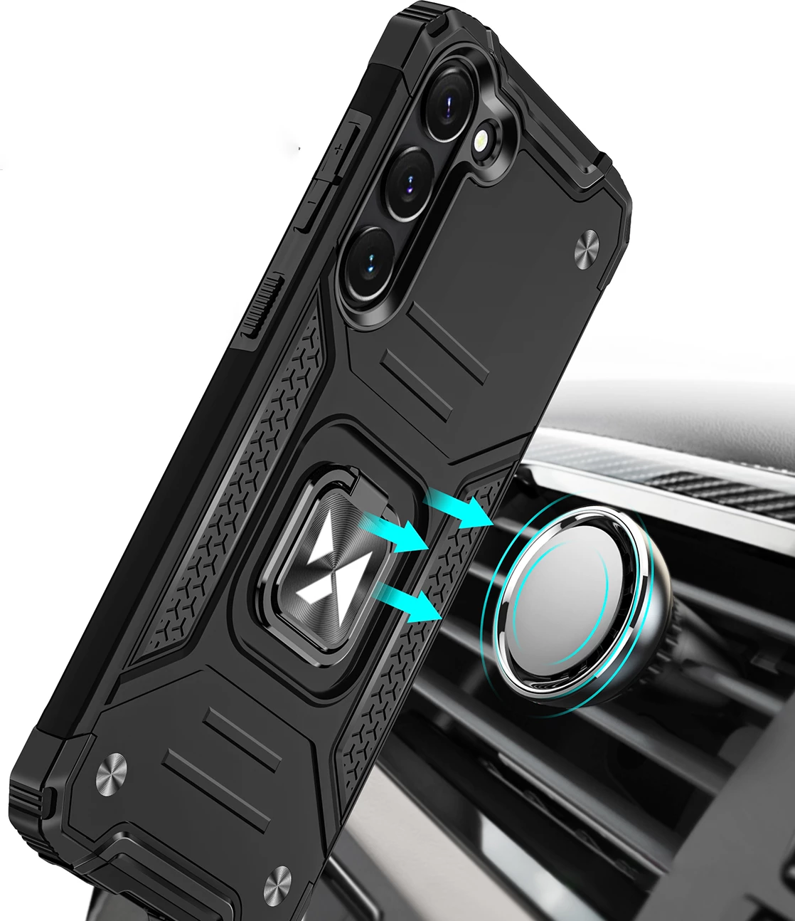 Mbështjellës Wozinsky Ring Armor për Samsung Galaxy S23, me mbajtëse unaze, i zi