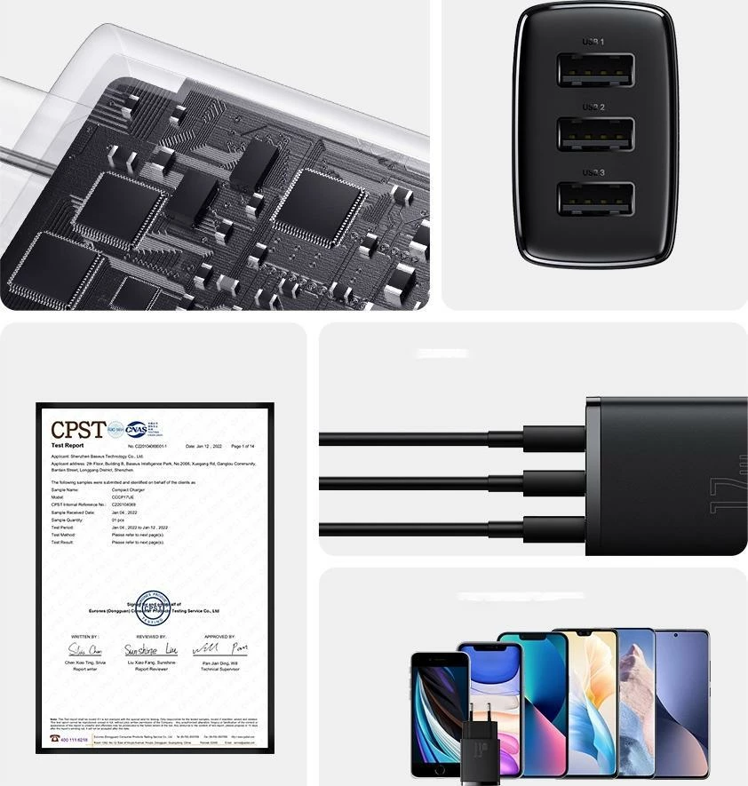 Karikues muri Baseus CCXJ020102 3x USB-A 17W 3.4A, i bardhë, 1 copë