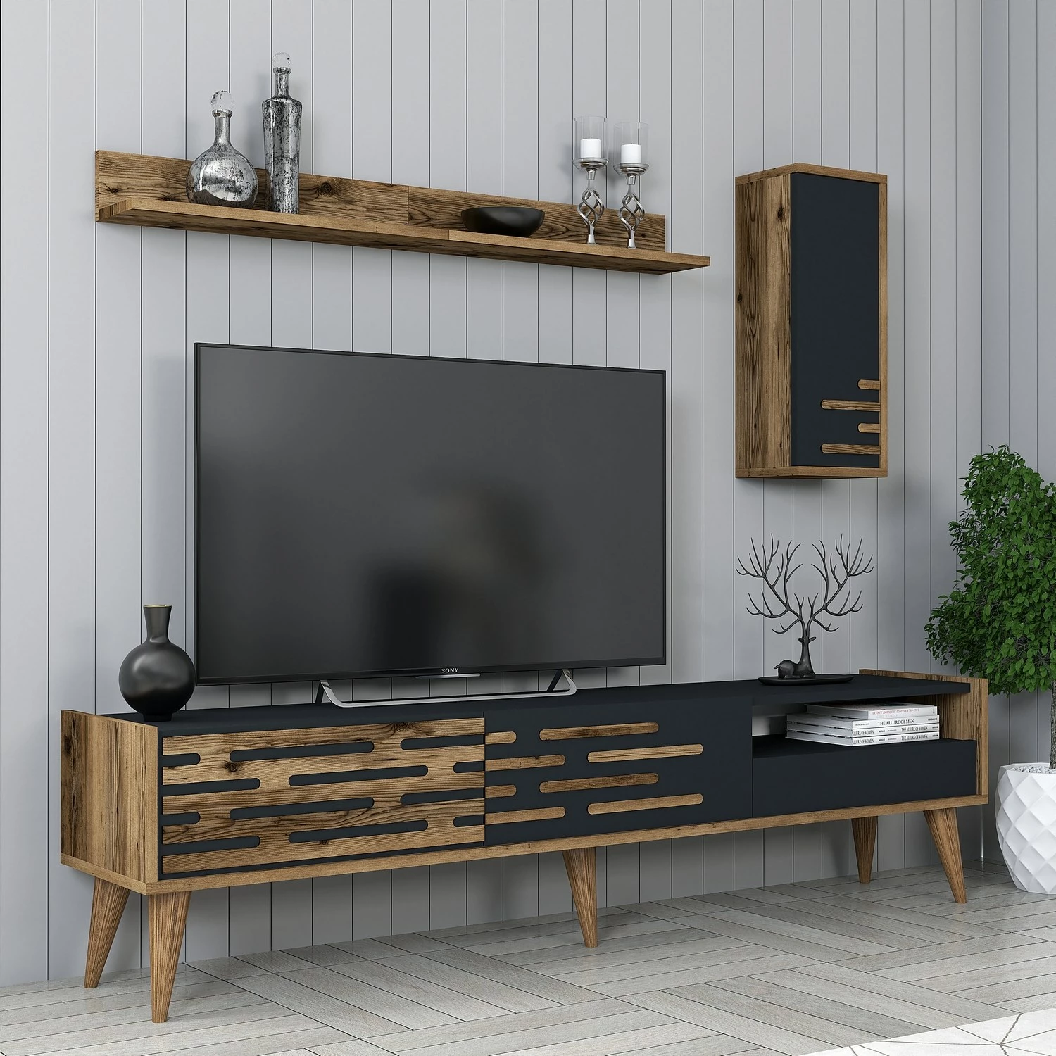 Set komodë TV Hanah Home, Valensiya, ngjyrë arre dhe antracit