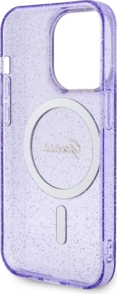 Mbështjellës Guess GUHMP14XHCMCGU për iPhone 14 Pro Max 6.7", Glitter Gold MagSafe, vjollcë
