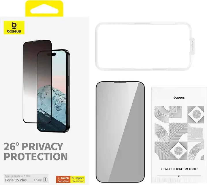 Xham i temperuar Baseus Diamond për iPhone 15 Plus me filtër privatësie