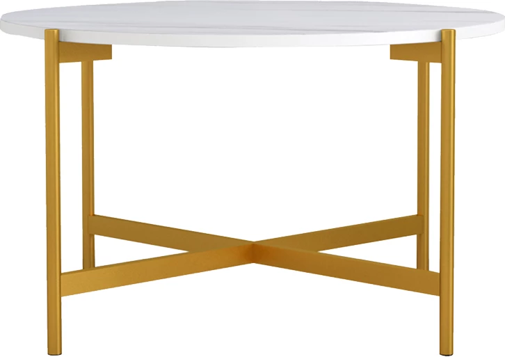 Tavolinë kafeje Aisle, mermer i bardhë, metal i artë, D80x45cm