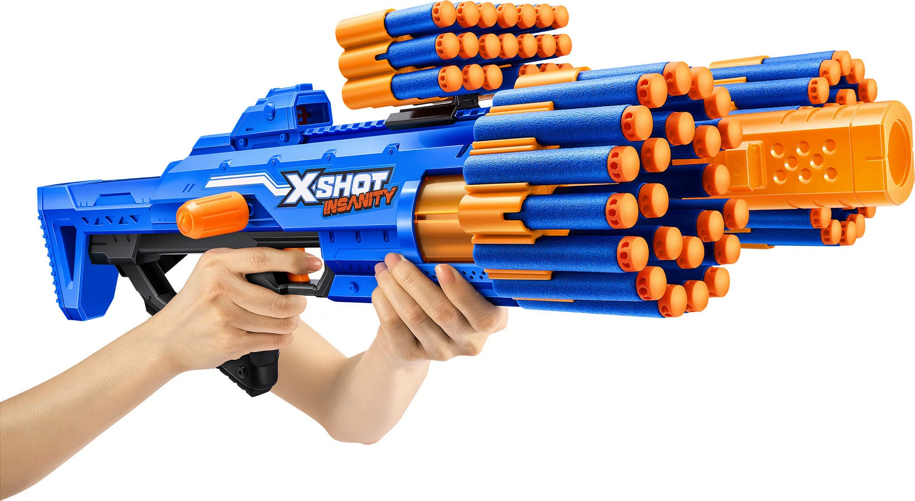 Blaster lodër ZURU XSHOT Insanity Berzerko, 48 shigjeta, blu/portokalli
