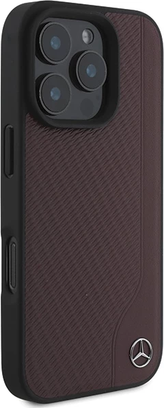 Mbështjellës Mercedes MB Wood Imitation Leather MagSafe për iPhone 16 Pro, Kuq