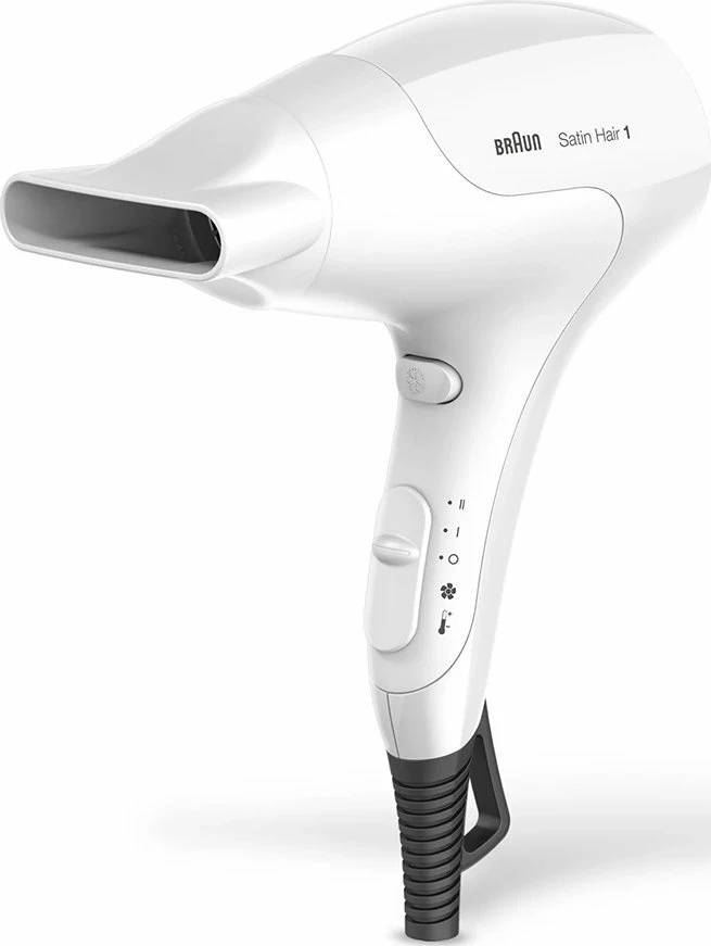 Tharëse flokësh Braun Satin Hair 1 HD180 1800W, 2 shpejtësi/2 temperatura, me koncentrator, e bardhë