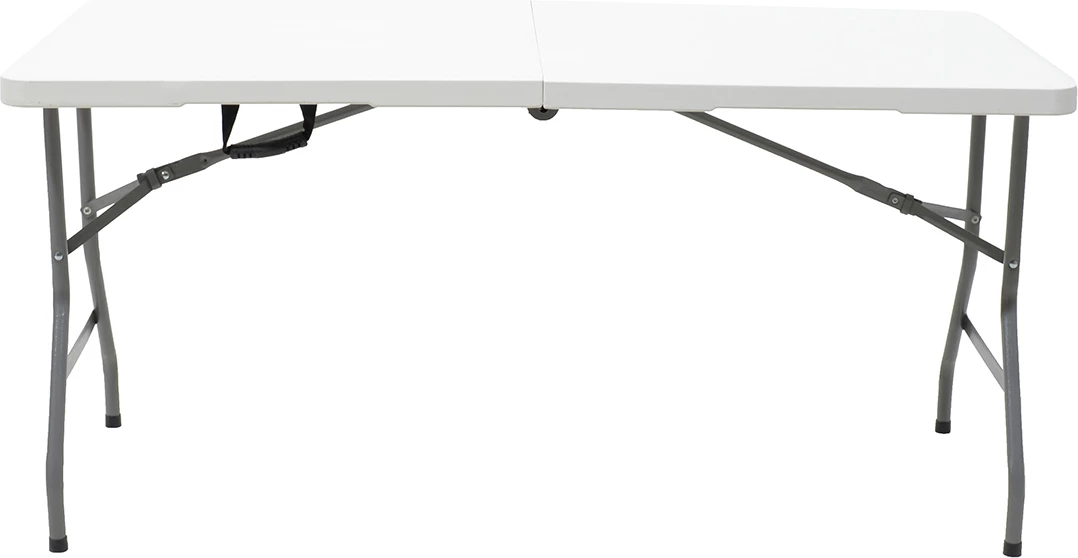 Tavolinë palosëse për kamping, kornizë metalike, ngjyrë e bardhë, 152x60x74cm