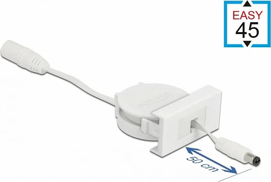Kablë rryme DC DeLOCK Easy 45 Retractable, 5.5x2.1mm F/M, 0.62m, 12V 1.5A, e bardhë