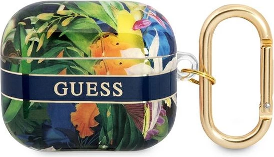 Mbështjellës Guess Flower Strap për AirPods 3, TPU, Blu