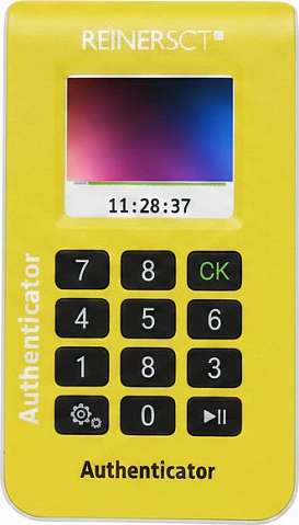 Autentifikues REINER SCT Authenticator, token sigurie me ekran dhe tastierë, i verdhë