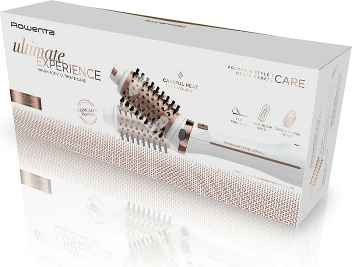 Furçë me ajër të nxehtë Rowenta Brush Activ Ultimate Care CF9720, rrotulluese, jonike, 3 shpejtësi/temperatura, bakër/bardhë