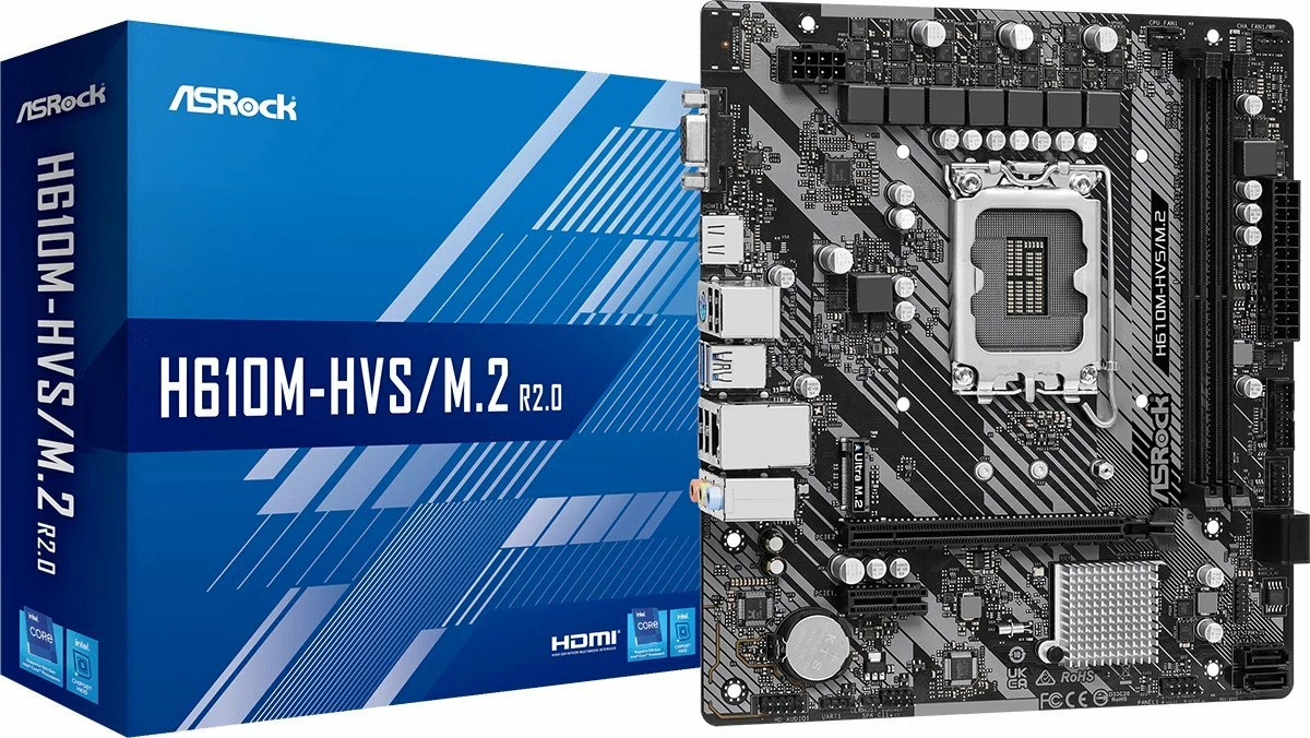 Pllakë amë ASRock H610M-HVS/M.2 R2.0, 2 slote RAM deri 64GB, Ultra M.2, HDMI/VGA, PCB e zezë