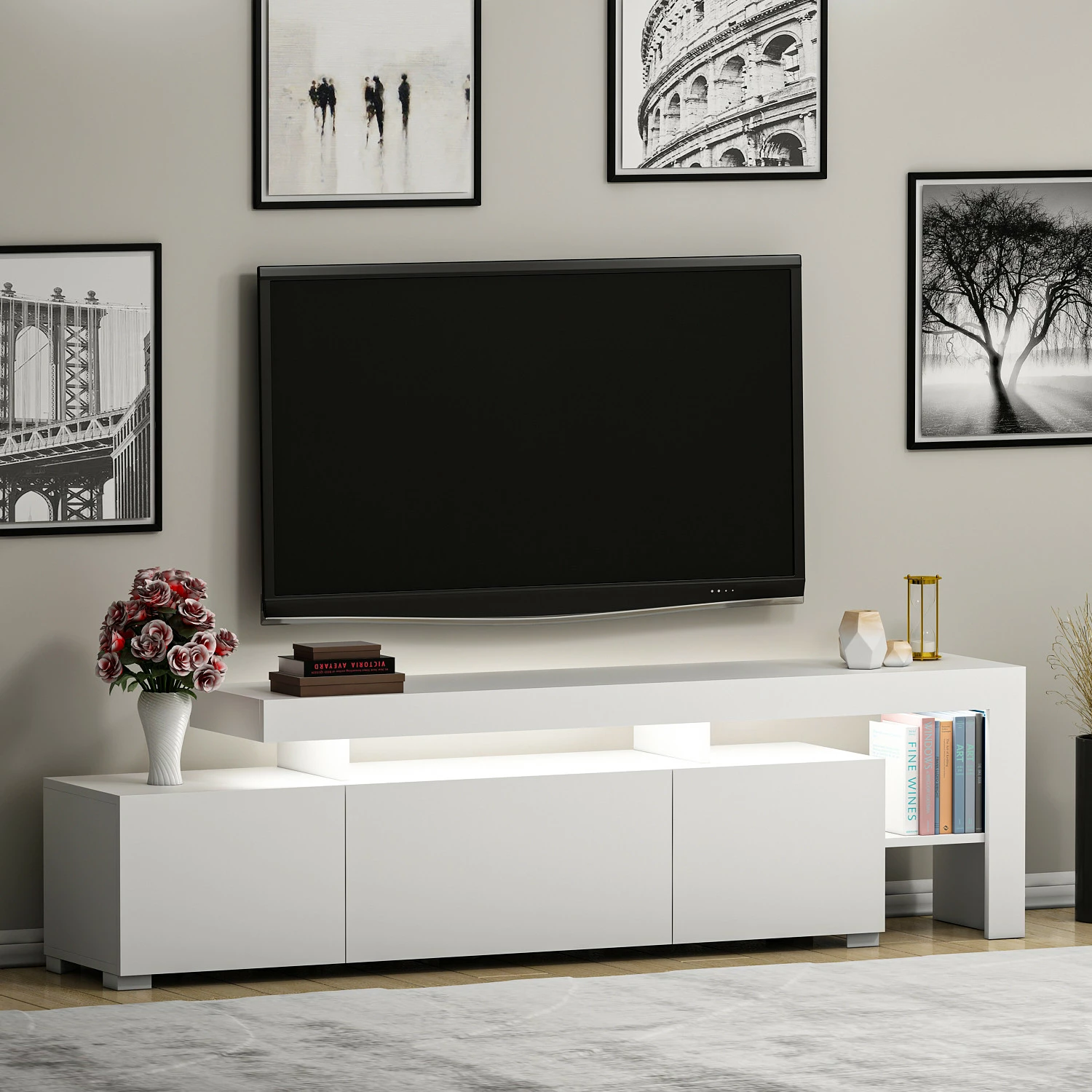 Komodë TV Skye Decor, ngjyrë e bardhë, Beliz