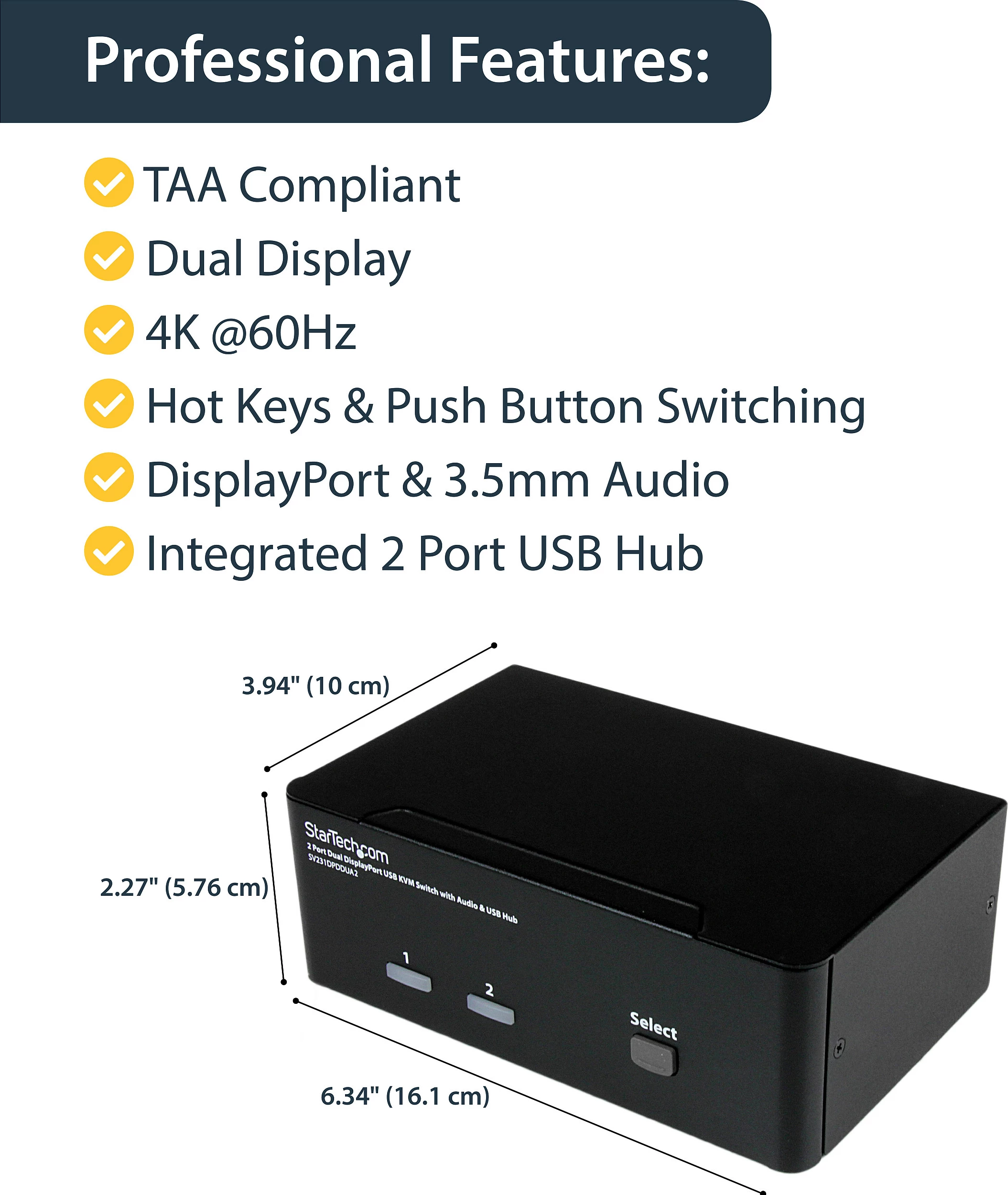 Switch KVM StarTech SV231DPDDUA2, 2-Port DisplayPort Dual Monitor, 4K 60Hz, i zi