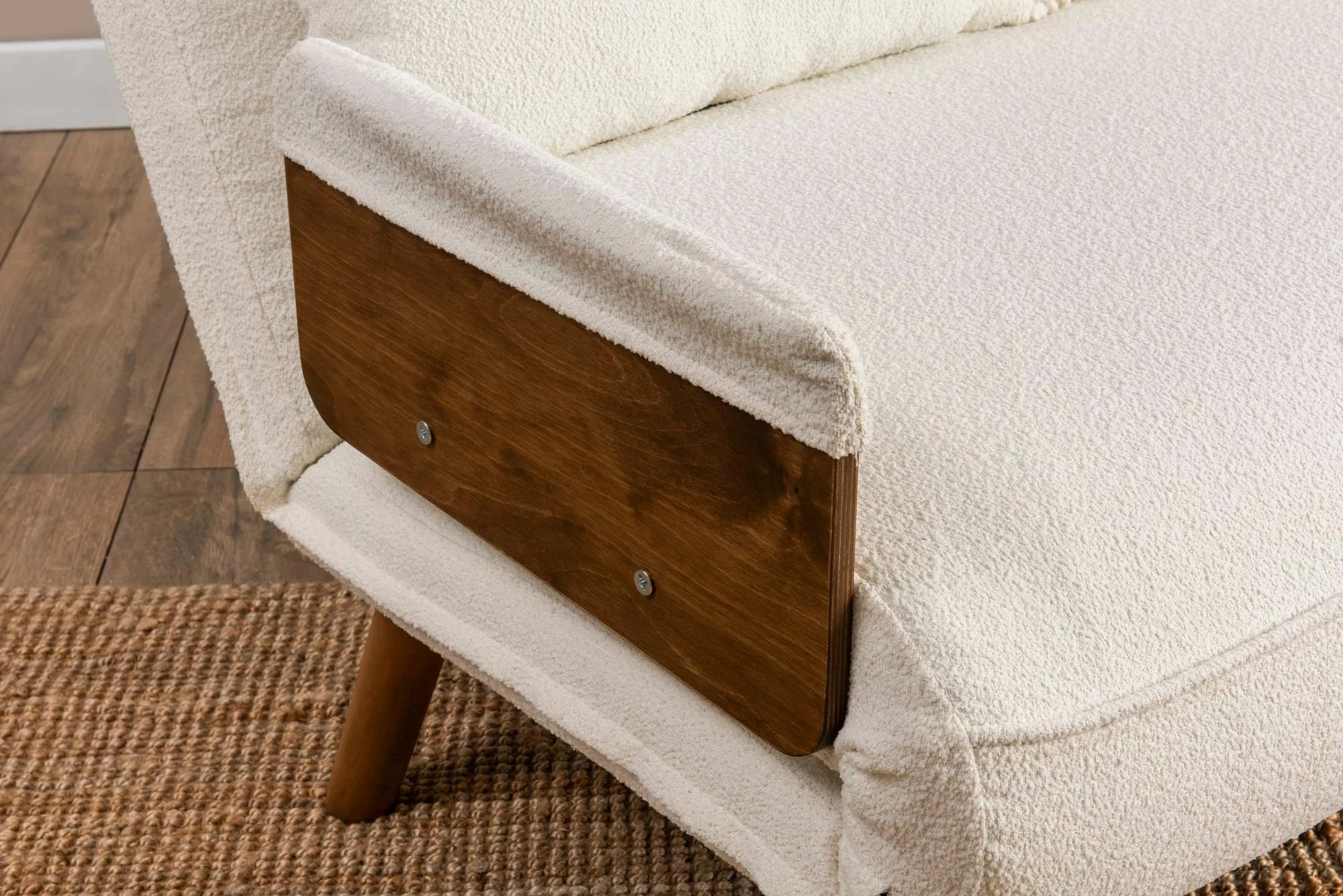 Divan 2-ulësesh, shndërrohet në shtrat, Cosmo, teddy i bardhë