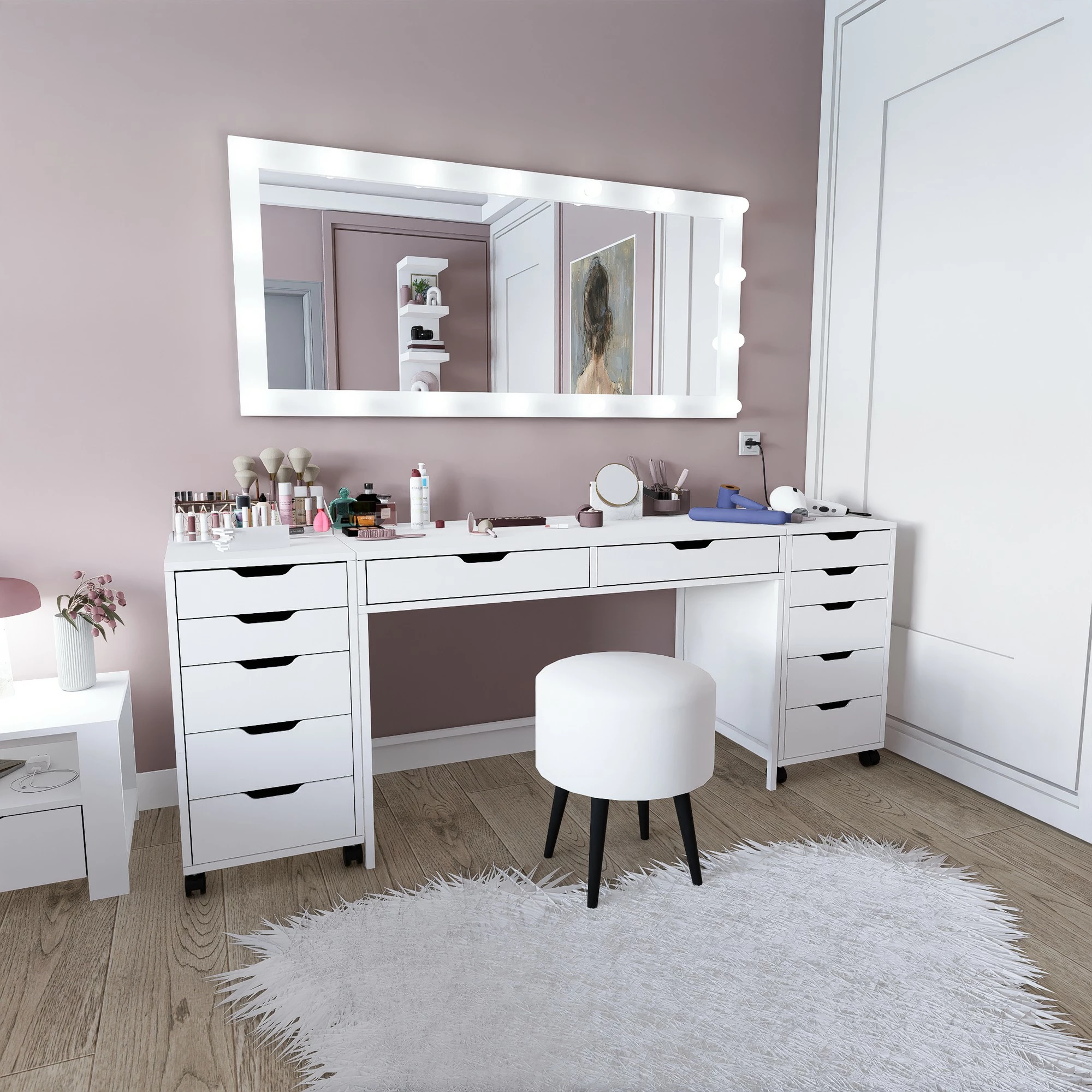 Tavolinë grimi Hanah Home, Duru 1600-55, ngjyrë e bardhë mat