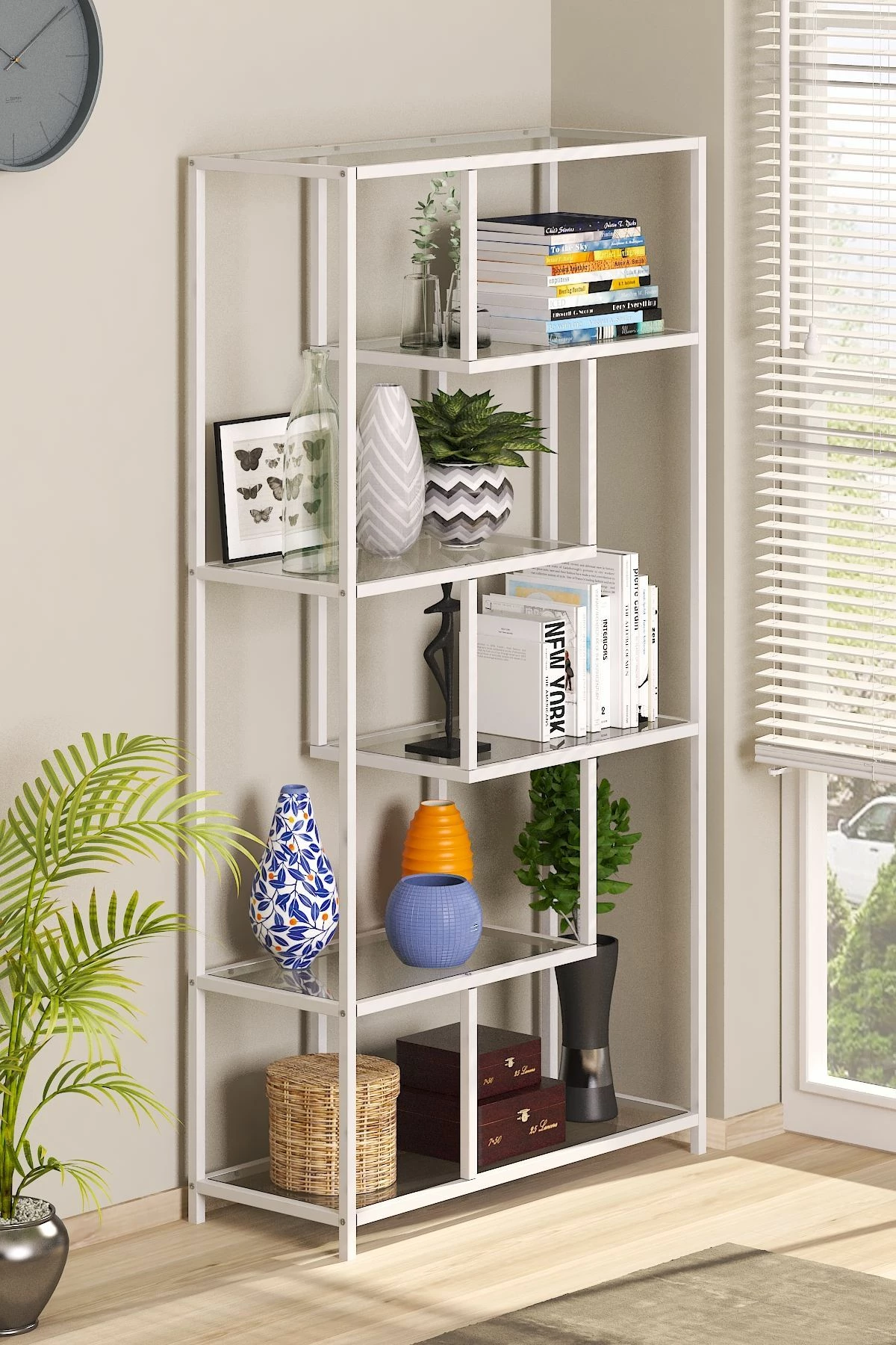 Raft librash Skye Decor, i bardhë, transparent, By-30