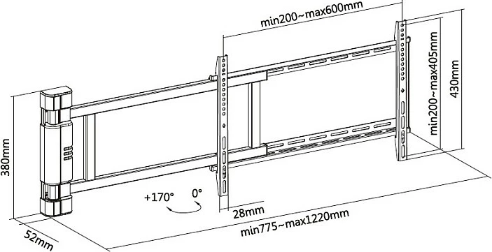 Mbajtëse muri për TV Equip, motorike, 32"-75", VESA 600x400, 50 kg, e zezë