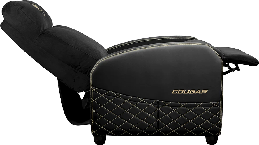Sofa gaming COUGAR Ranger Elite Gold, kënd shpine 95-160°, kapacitet 135 kg, pëlhurë velvet, kornizë çeliku, zi/ari