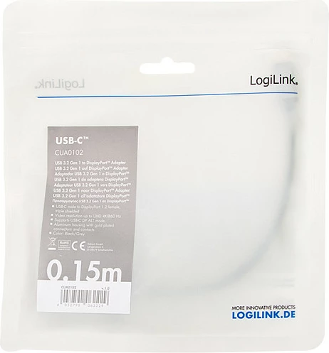 Adapter LogiLink USB-C në DisplayPort, 8K/60Hz, 0.15m, alumini, zi/gri