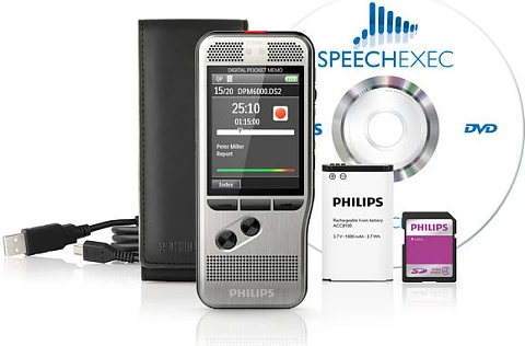 Diktafon Philips DPM 6000/02, 1000 mAh, SD/SDHC, ekran 2.4", zi/argjend