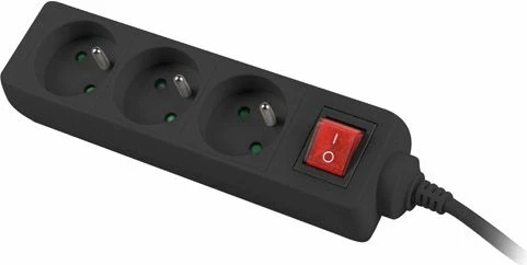 Zgjatues rryme Lanberg PS1-03E-0300-BK, 3 priza, 3 m, me ndërprerës, 2500 W, zi