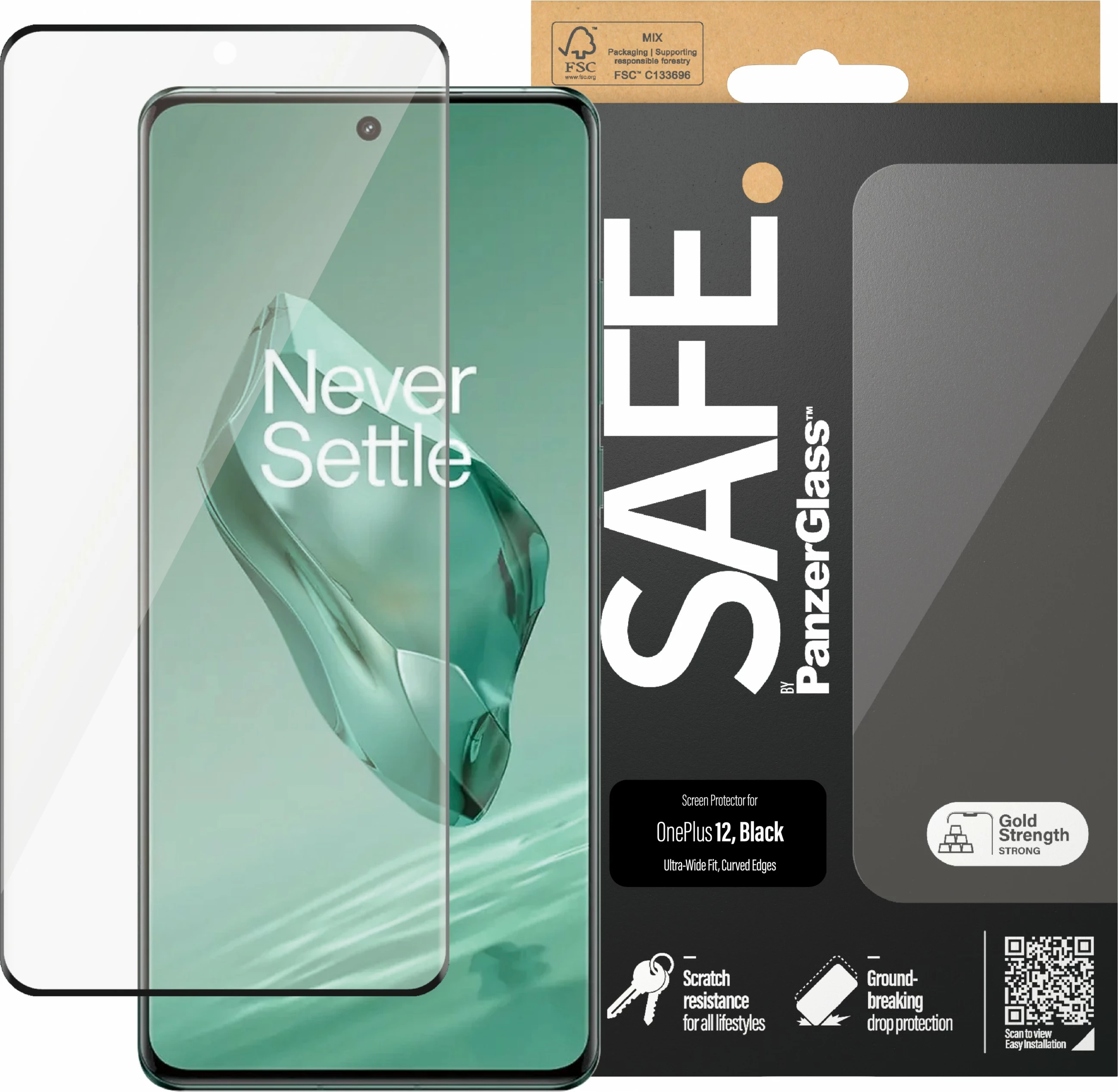 Mbrojtës ekrani PanzerGlass SAFE.by për OnePlus 12, ultra-wide fit, transparent