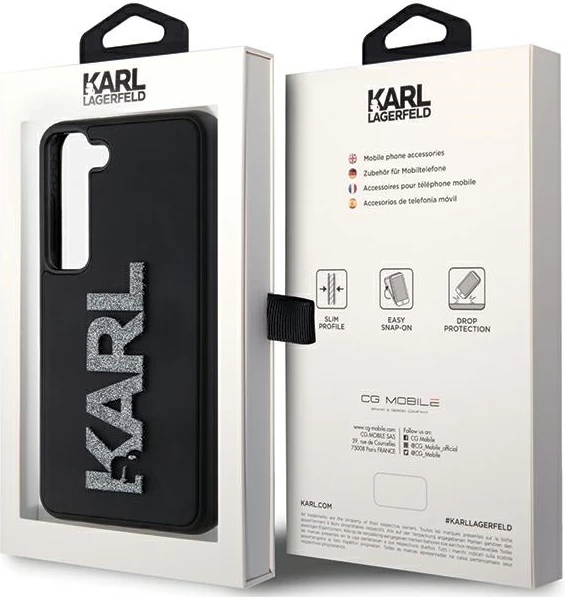 Mbështjellës Karl Lagerfeld 3D Rubber Glitter Logo për Samsung Galaxy S23+, i zi