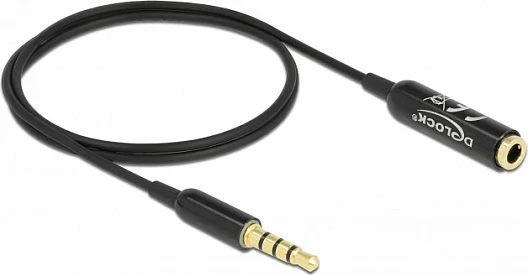 Kabllo zgjatëse audio DeLOCK 3.5mm 4-pin (TRRS) mashkull-në-femër, 0.5 m, e zezë/argjend