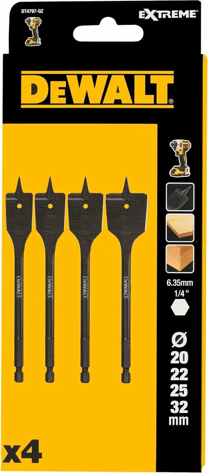Set majash shpimi të sheshta DeWalt DT4797 20/22/25/32 mm, 4 copë