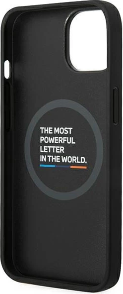 Mbështjellës BMW Leather Stamp Tricolor Magsafe për iPhone 14 6.1", e zezë